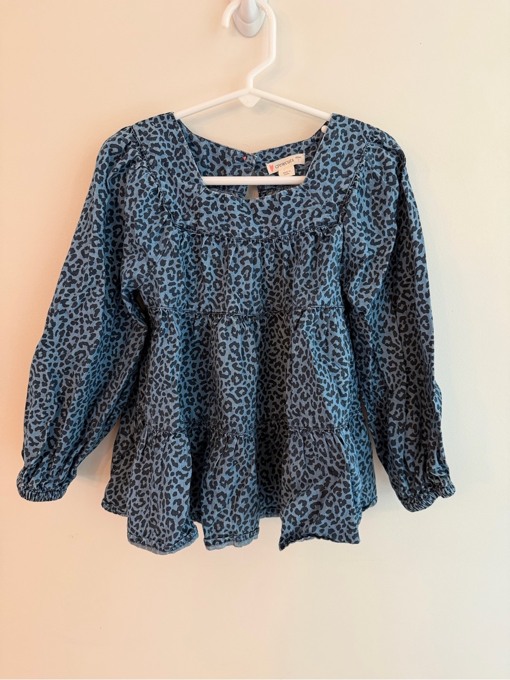 Girls Blue Leopard Print Peasant Blouse